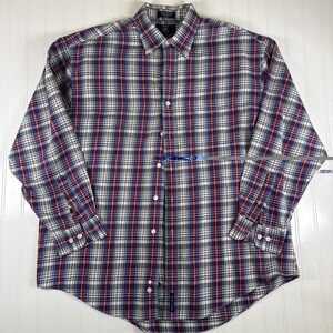 Hunt Club Collection Mens L Red Blue White Plaid Button Down Long Sleeve Shirt